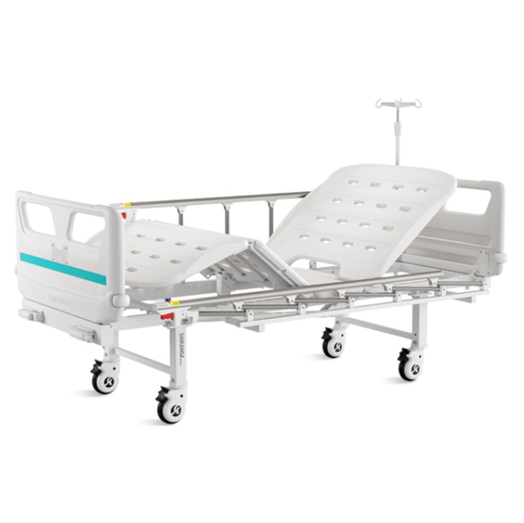 LIT DE REA MANUEL 02 POSITIONS (02 MANIVELLES)  200KG AVEC POTENCE PORTE SERUM MARQUE MEDLEUR